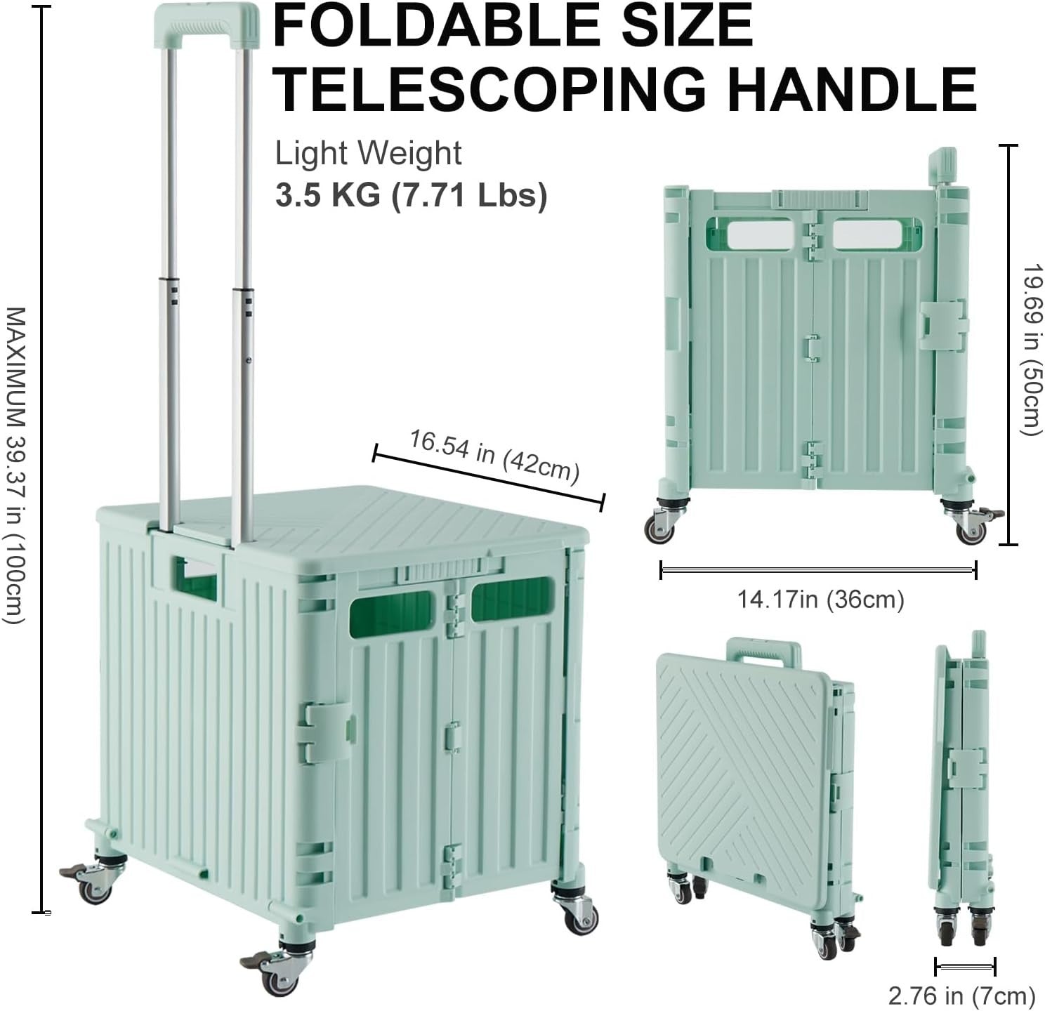 Heavy Duty Folding Trolley on Wheels Collapsible Utility Cart Lid Basket