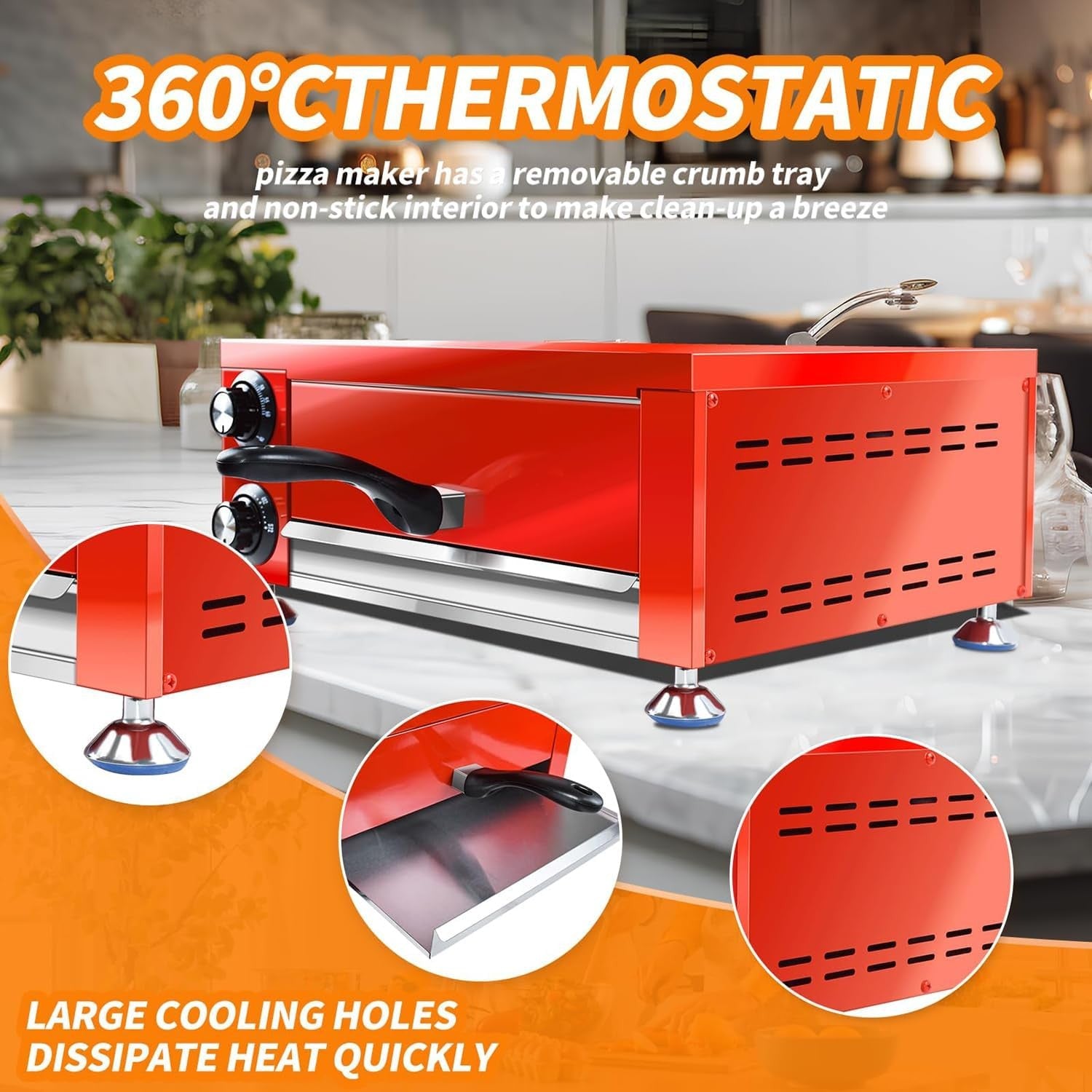 Commercial Electric Pizza Oven | Stainless Steel Countertop Cooker 300°C