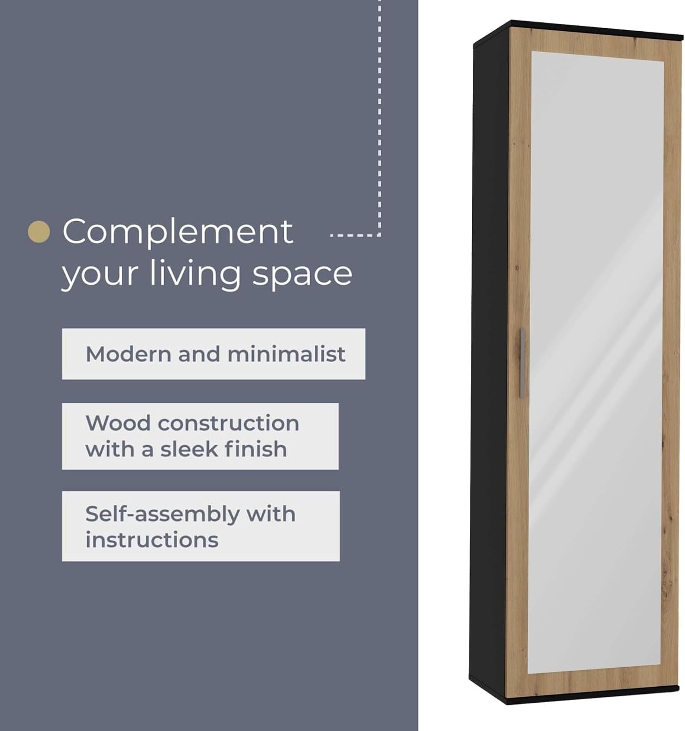 Modern Single Wardrobe with Drawers & Coat Rack, Spacious 180x50x35cm