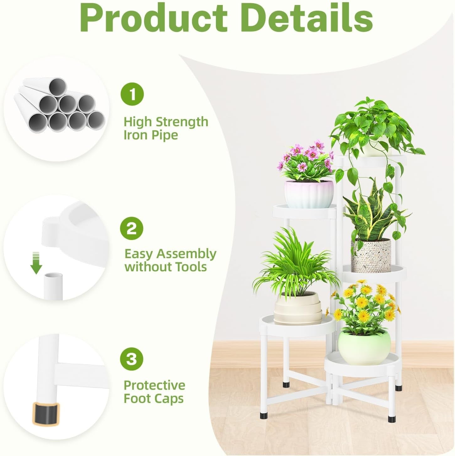 5 Tier Folding Plant Stand Indoor Outdoor | White Metal Corner Flower Rack