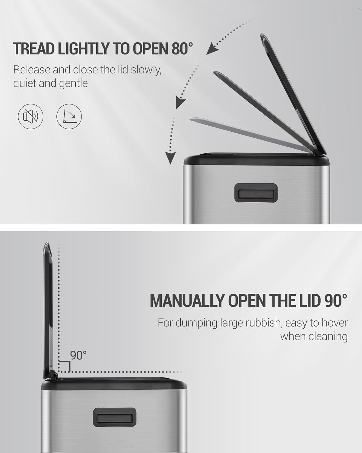 60L Double Kitchen Recycling Bin | 2 x 30L Stainless Steel Pedal Bin