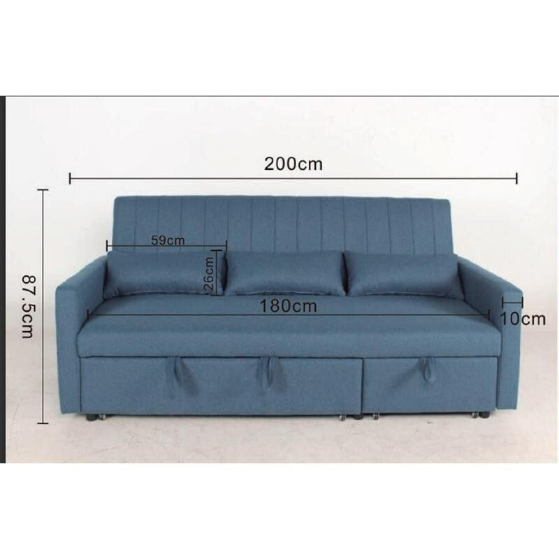 Blue Velvet 3 Seater Sofa Bed Pull Out Storage Chaise Guest Sleeper