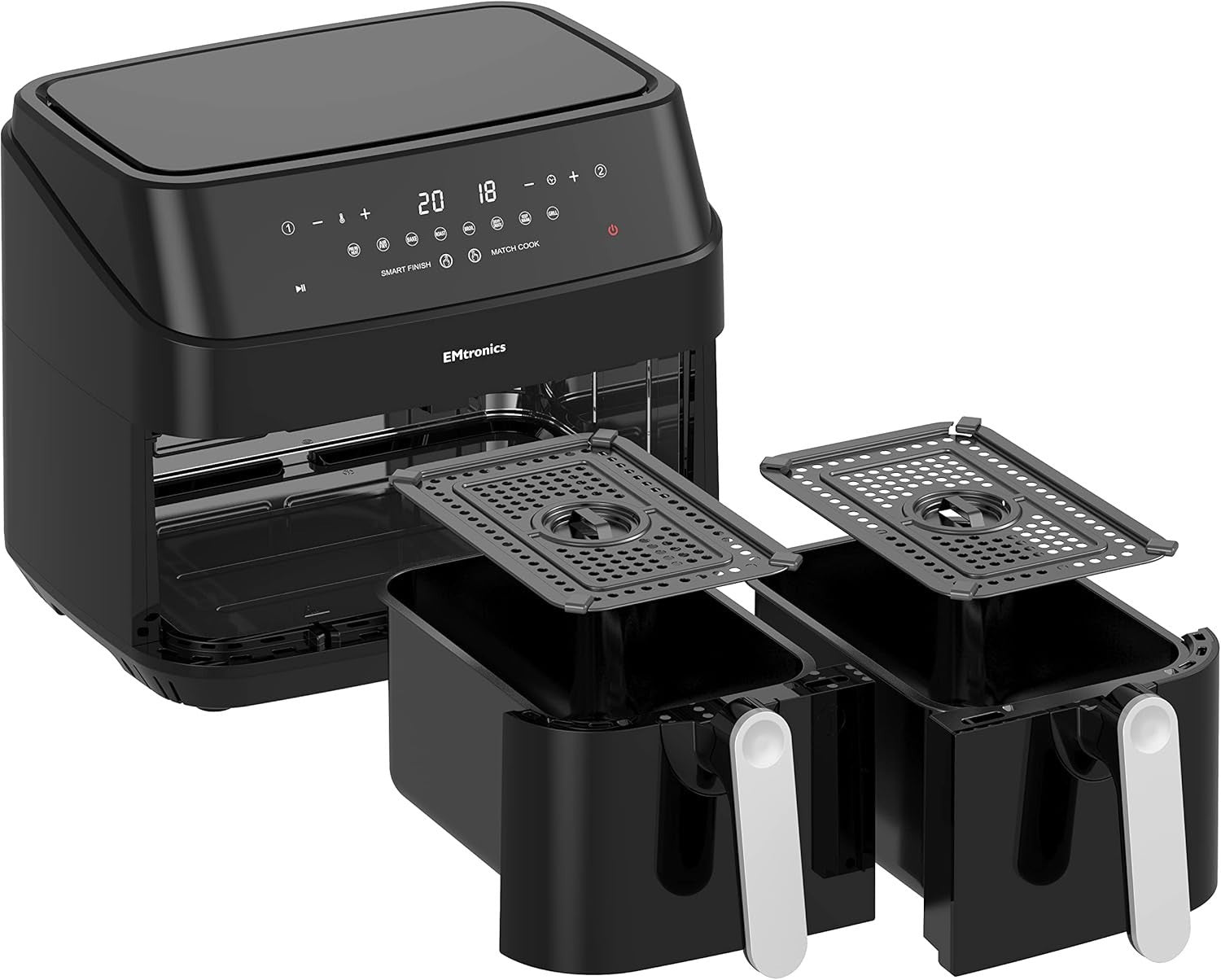 9L Dual Drawer Air Fryer + 20L 700W Microwave Set 5 Power Levels Black