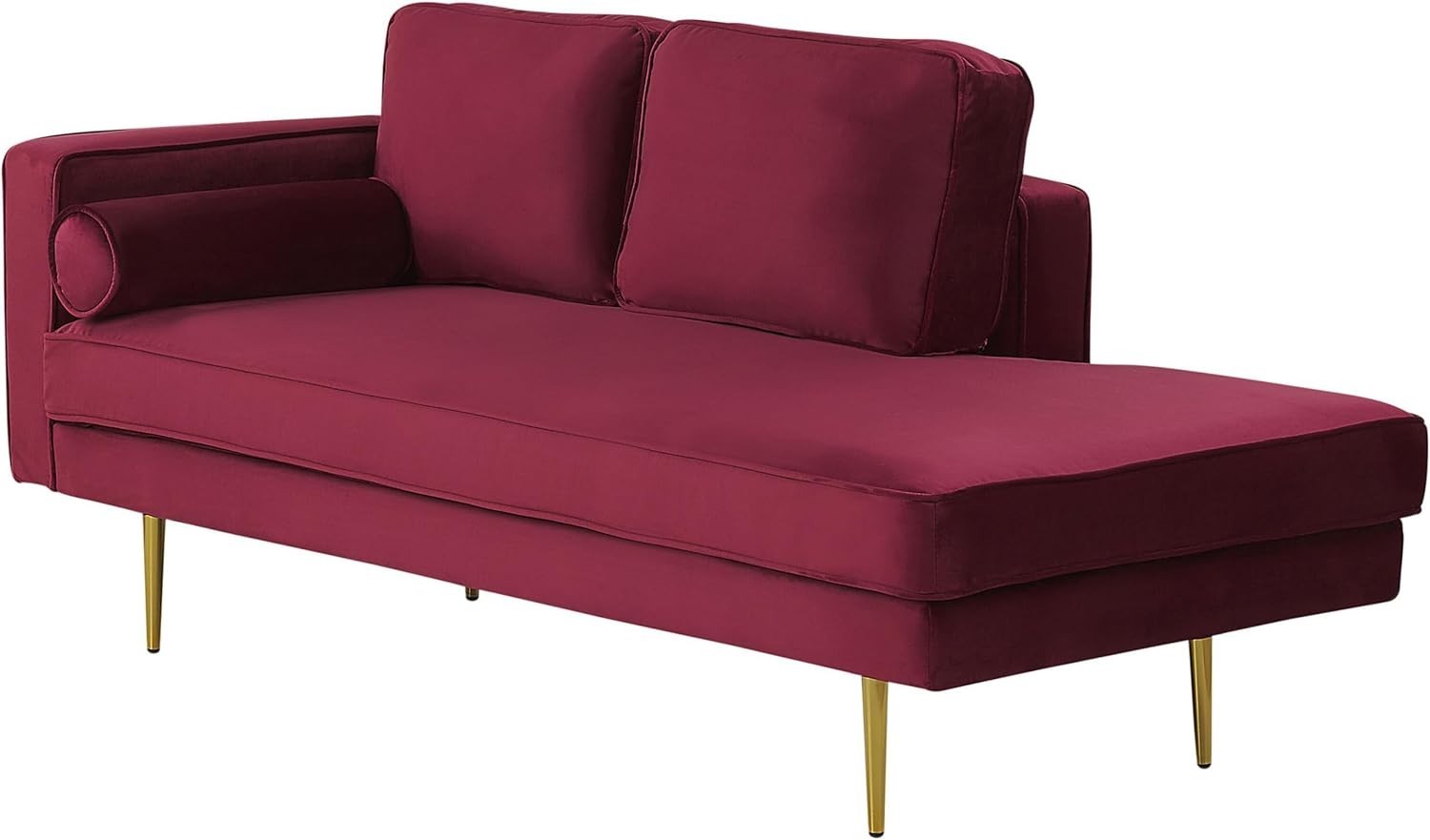 Velvet Chaise Lounge Sofa Red | Gold Legs, Cushions, Deep Seat, Glam Look