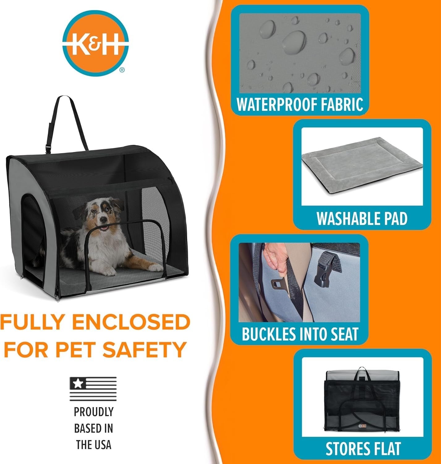 Travel Safety Pet Carrier Large 56x56x65cm Soft Dog Car Seat Crate Grey Black