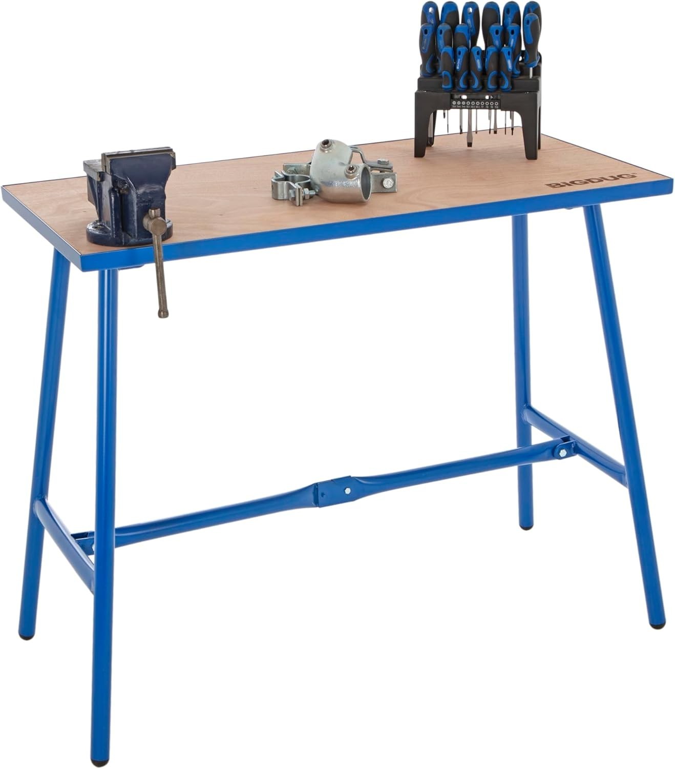 Folding Heavy Duty Workbench 150kg Portable Steel Frame 25mm Wood Top 1000mm