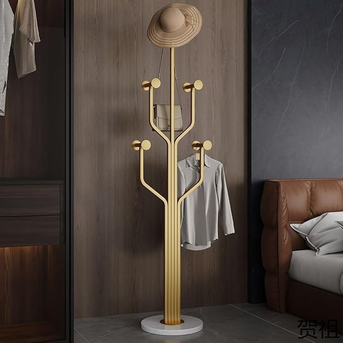 Modern Gold Metal Coat Rack Stand | Freestanding Marble Base Hall Tree 175cm