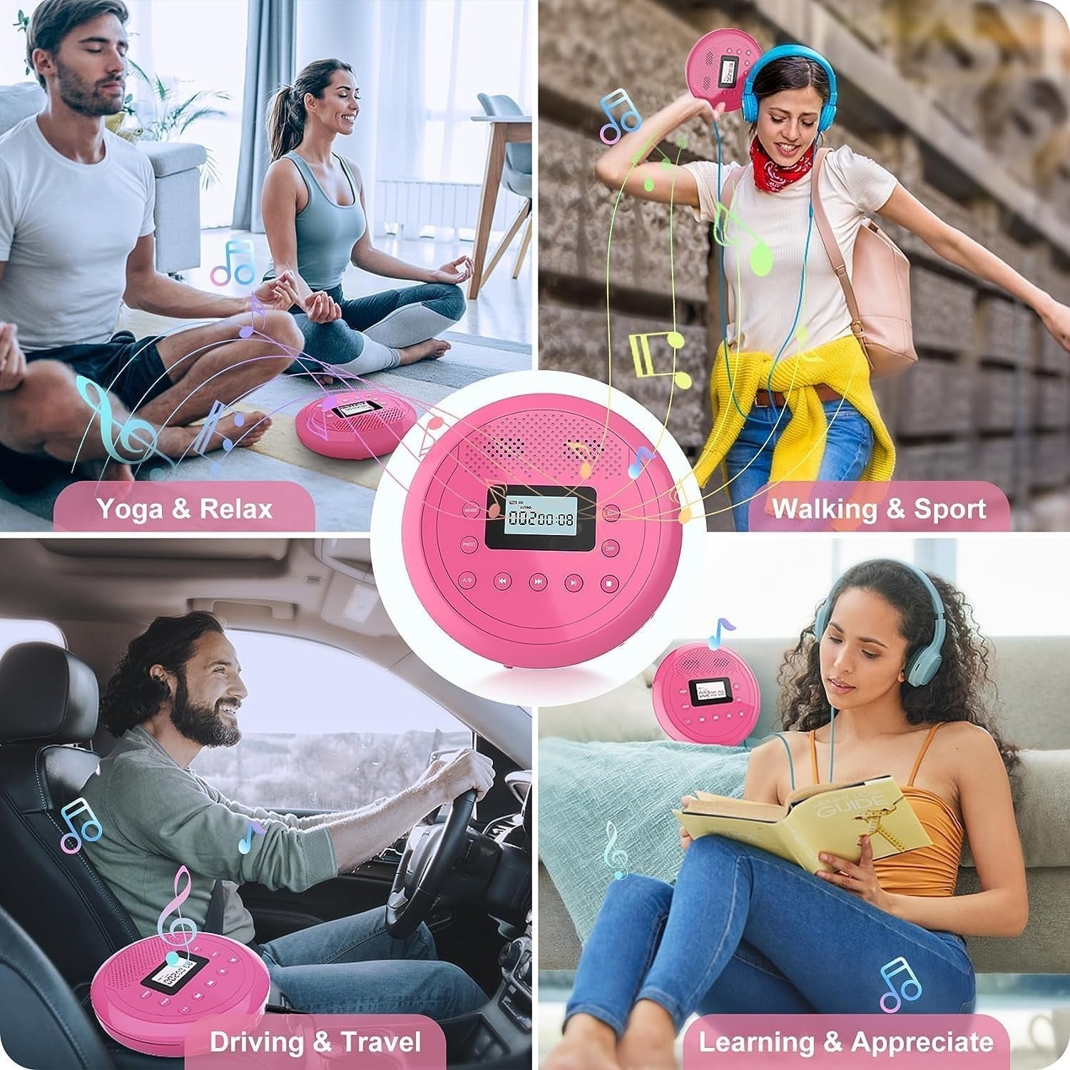 Portable CD Player Rechargeable Speakers Anti-Skip AUX Car TF Card