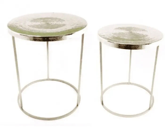 2x Silver Round Side Tables Set – Aluminium Frame Sofa Display Units