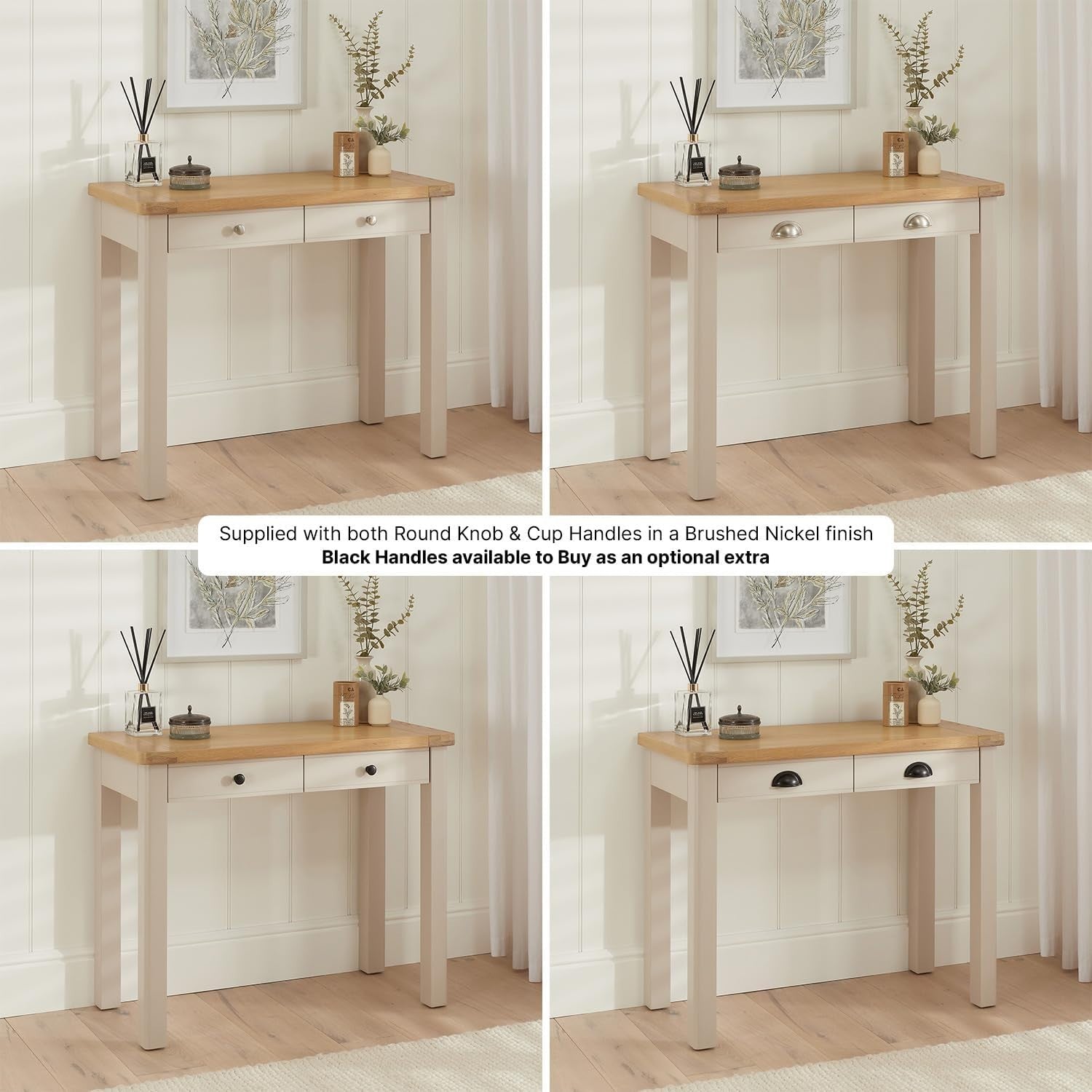 Putty Grey Wood Desk Dressing Table 2 Drawer Home Office Vanity Storage
