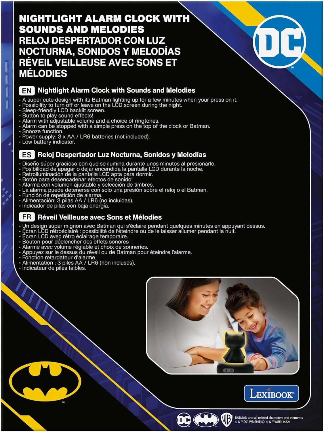 Kids Superhero Alarm Night Light LED Display Snooze Sounds Bedroom