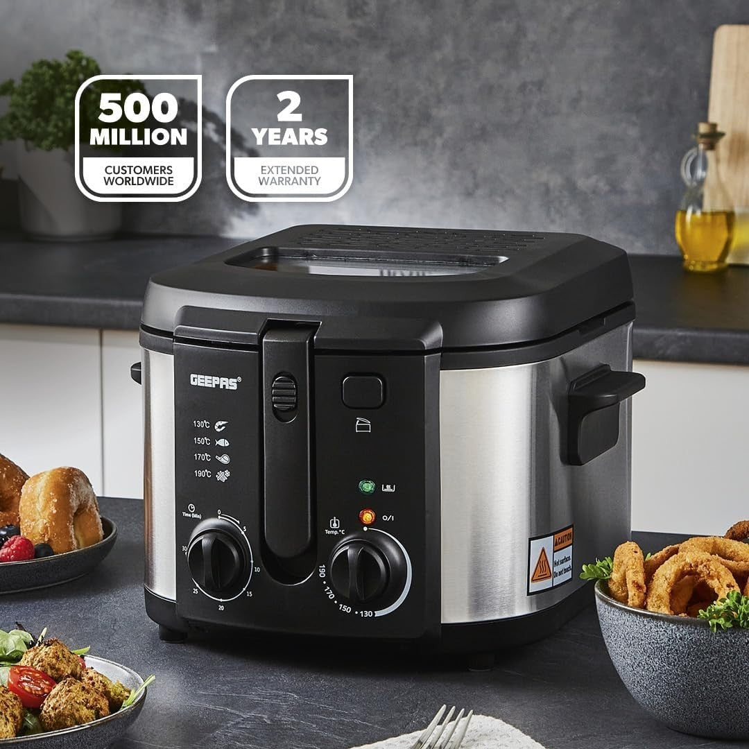 3L Deep Fat Fryer 2180W Adjustable Thermostat Viewing Window Easy Clean
