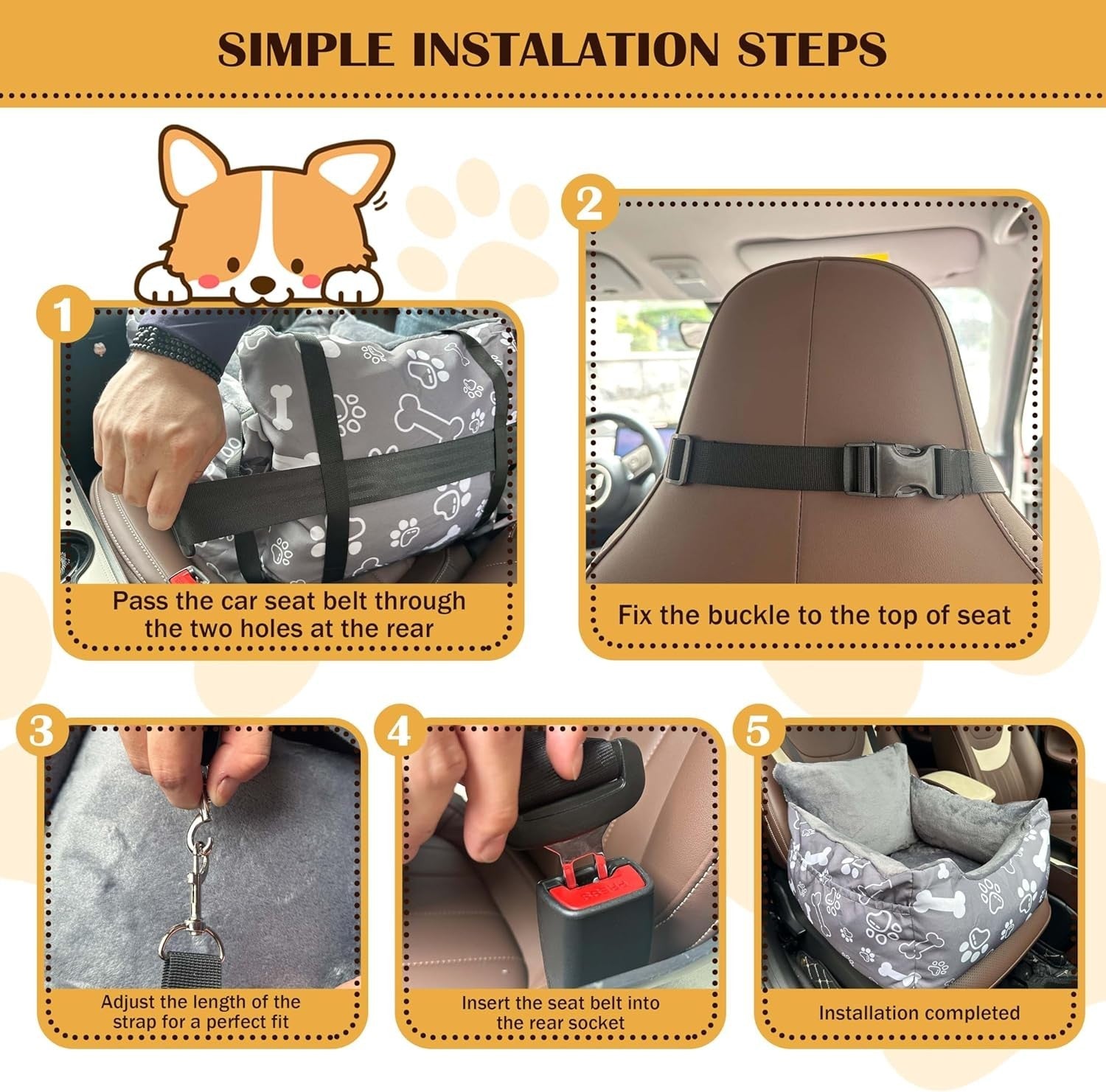 Pet Dog Booster Car Seat Bed Washable Travel Carrier for Small Dogs