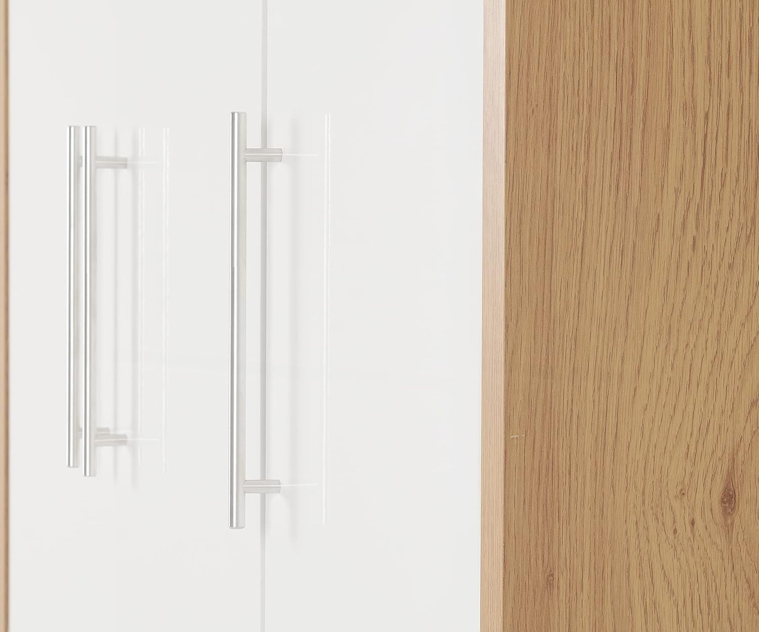White Gloss 3 Door Wardrobe with 2 Drawers Oak Effect – Lockable Storage