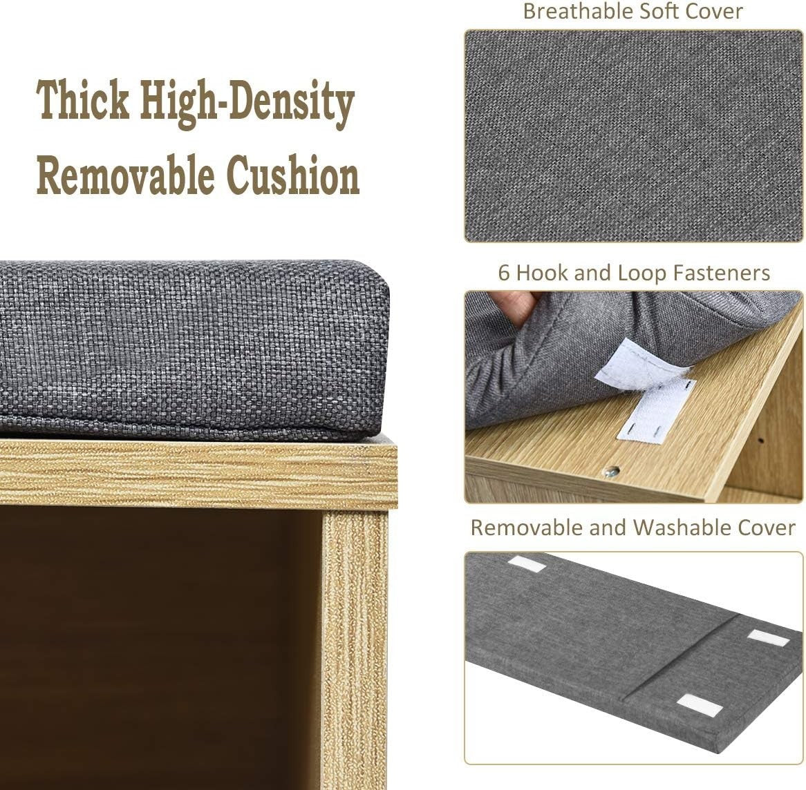 Shoe Storage Bench with Cushion & Adjustable Shelves 104x30x48cm Natural