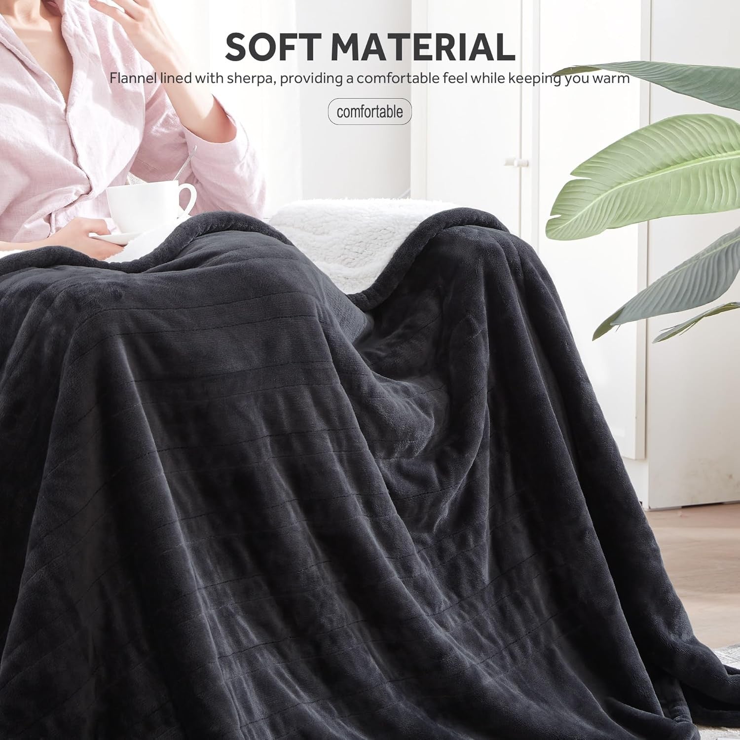 Electric Heated Blanket Double Size Sherpa Fleece 6 Heat Auto Off 150x200cm