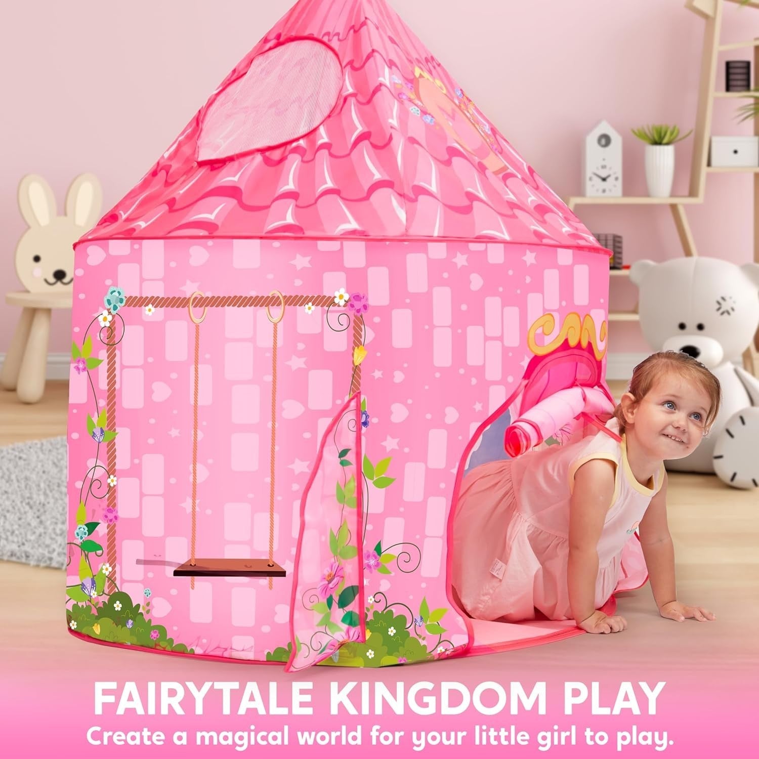 Pink Princess Castle Play Tent Kids Pop Up Indoor Outdoor Playhouse