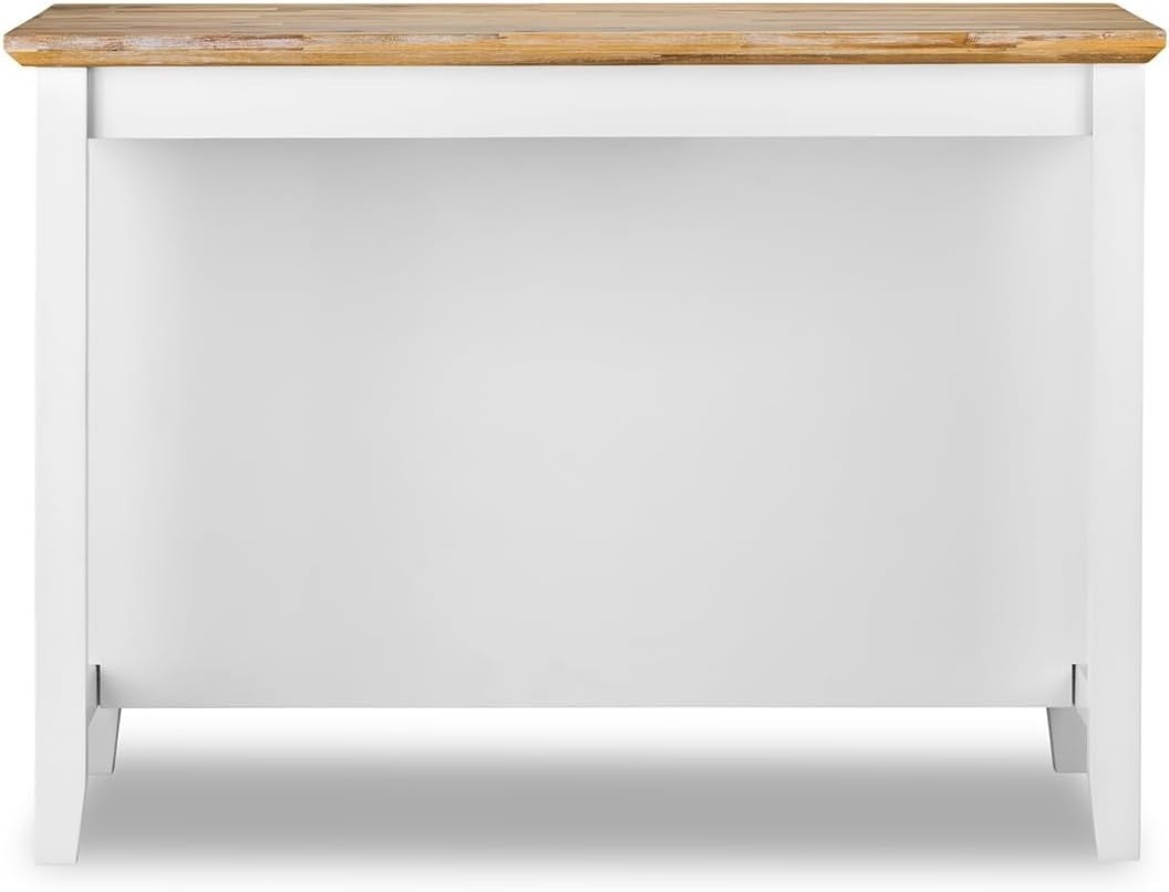 White Kitchen Island 126cm with Shelves, Hidden Tray & Acacia Wood Top Furniture