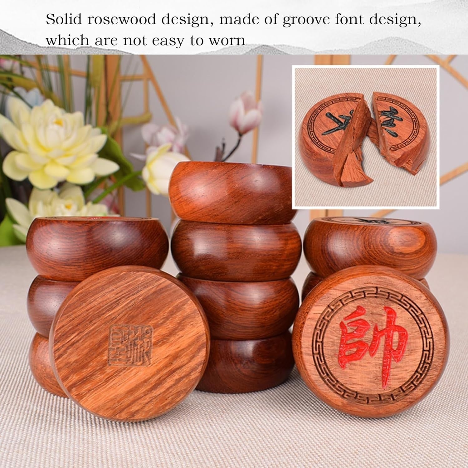 Xiangqi Chinese Chess Set Large Rosewood Pieces Leather Foldable Travel Board