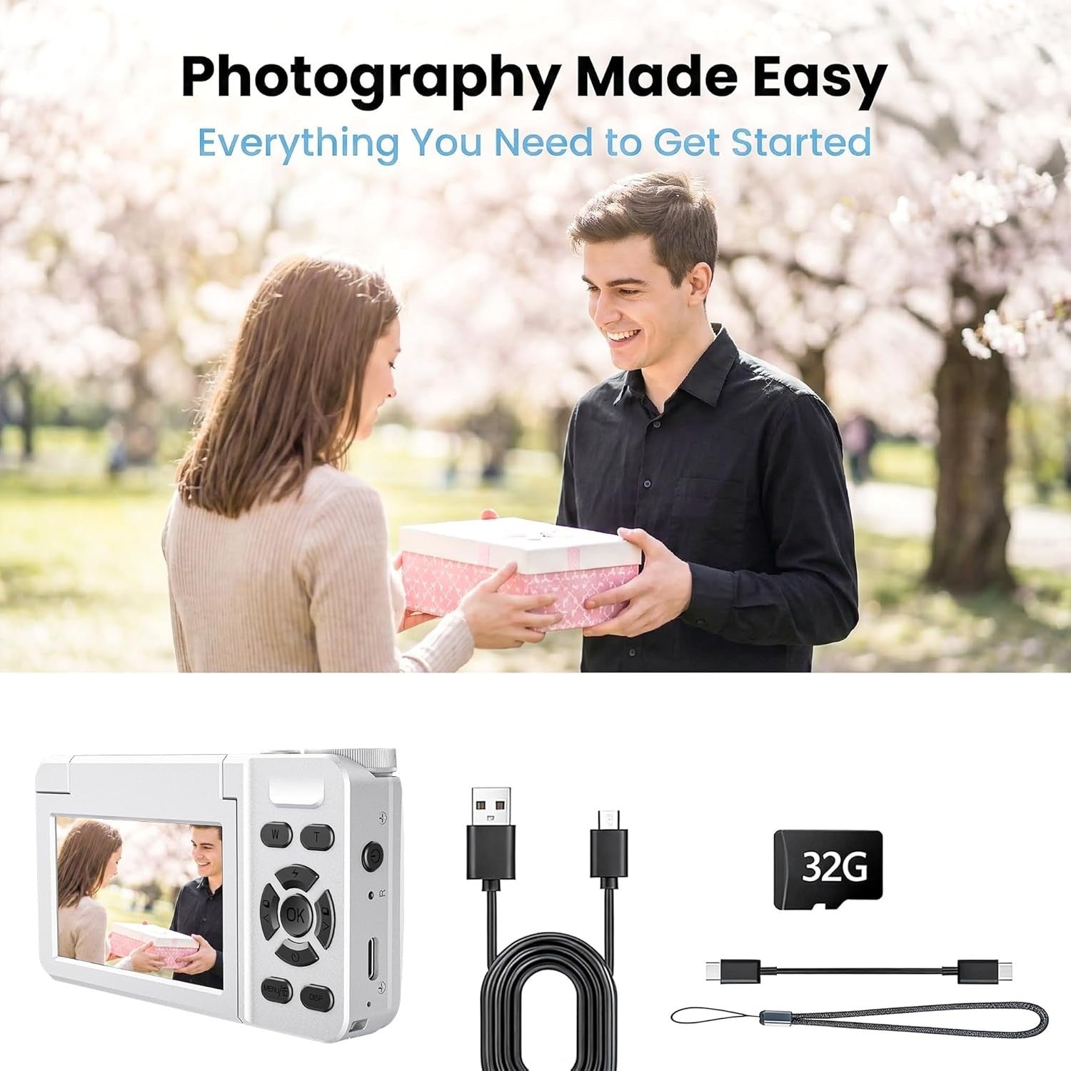 64MP 4K Vlogging Camera Autofocus Flip Screen Travel Camera 32GB Kit