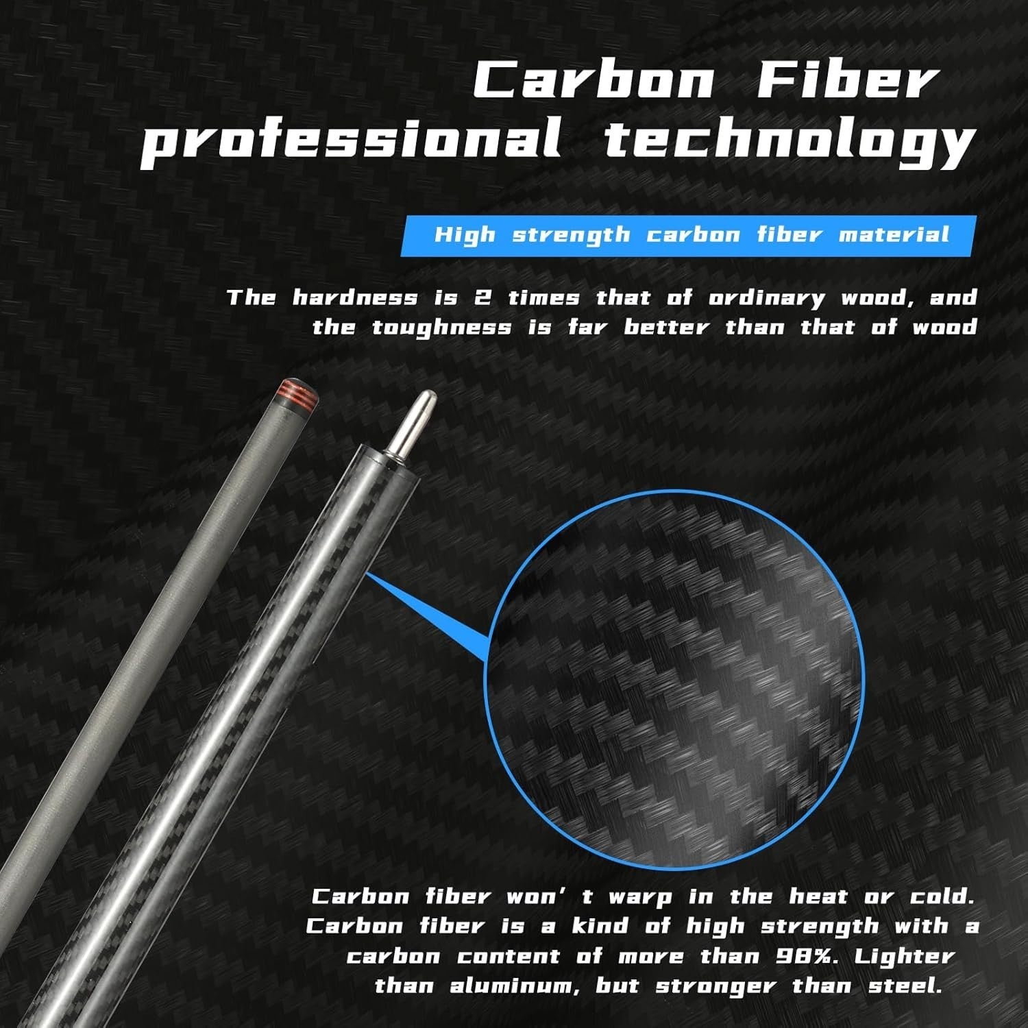 Carbon Fiber Pool Cue 20oz 58" Low Deflection Break Stick 13mm Tip Uni-Lock