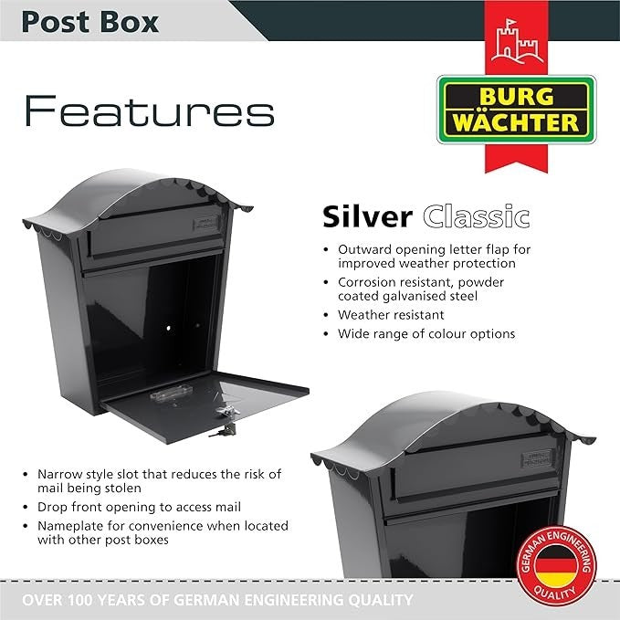 Wall Mounted Lockable Weatherproof Post Box Anthracite Steel 36x37x13cm