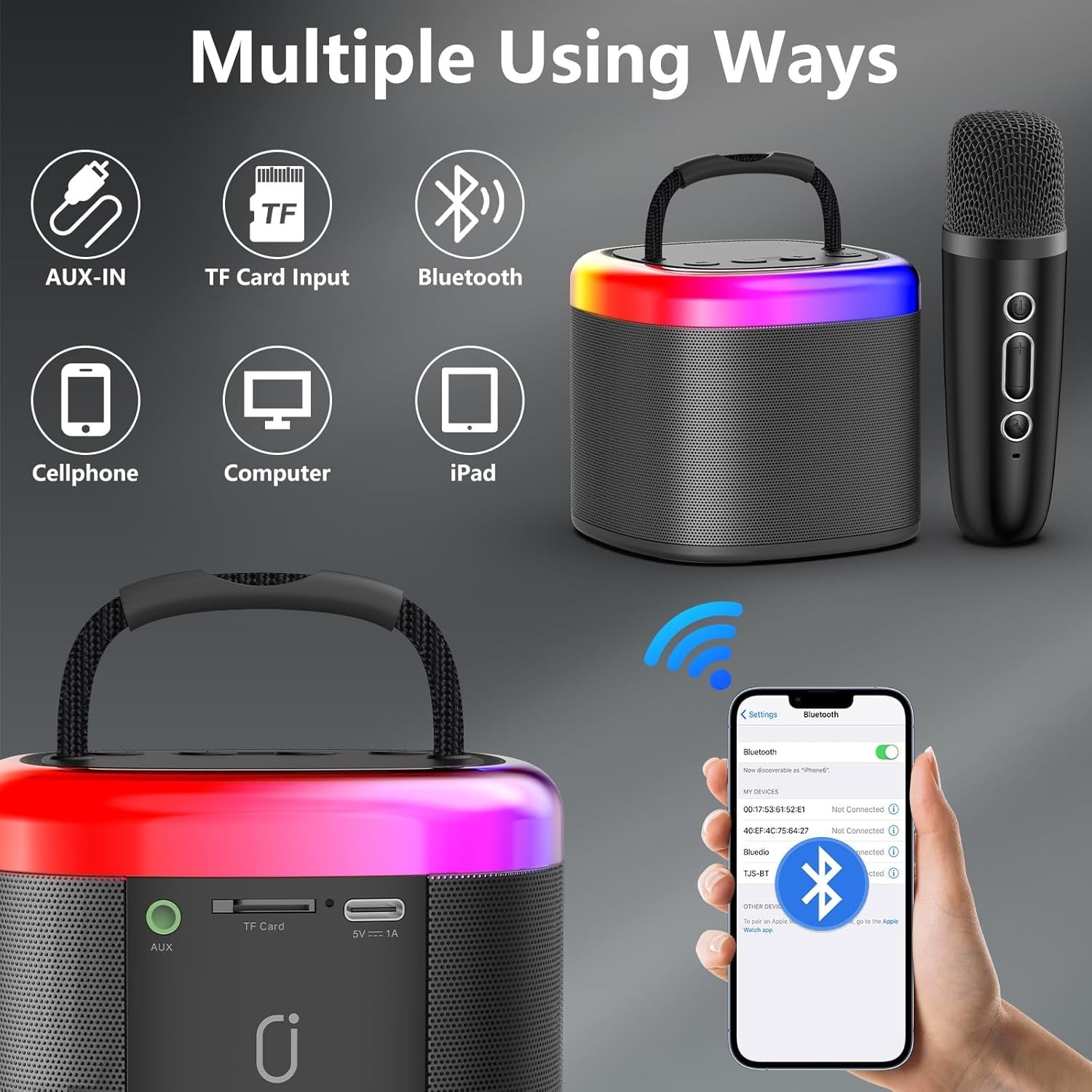 JYX Mini Karaoke Machine for Kids with 2 Wireless Mics & Party Lights