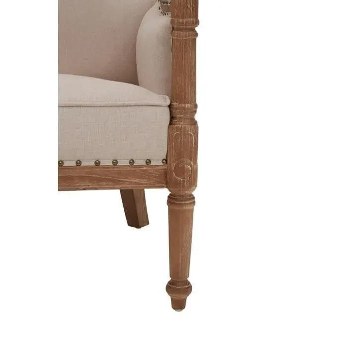 High Back Cream Accent Chair Mahogany Frame Vintage Throne Style Seat