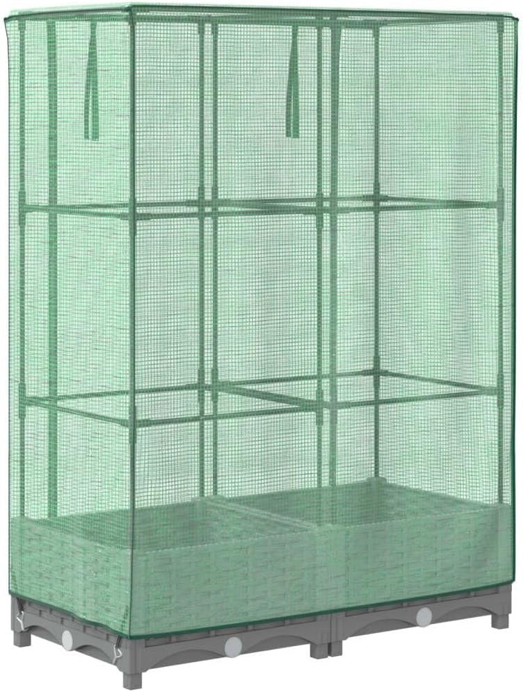 Light Grey Rattan Look Raised Garden Bed with Greenhouse Cover