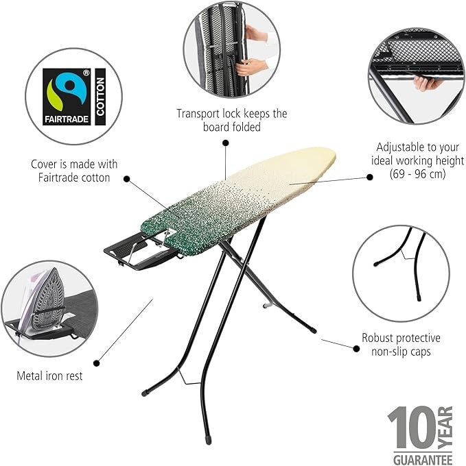 Compact Ironing Board 110x30cm Adjustable Height Foldable Non-Slip