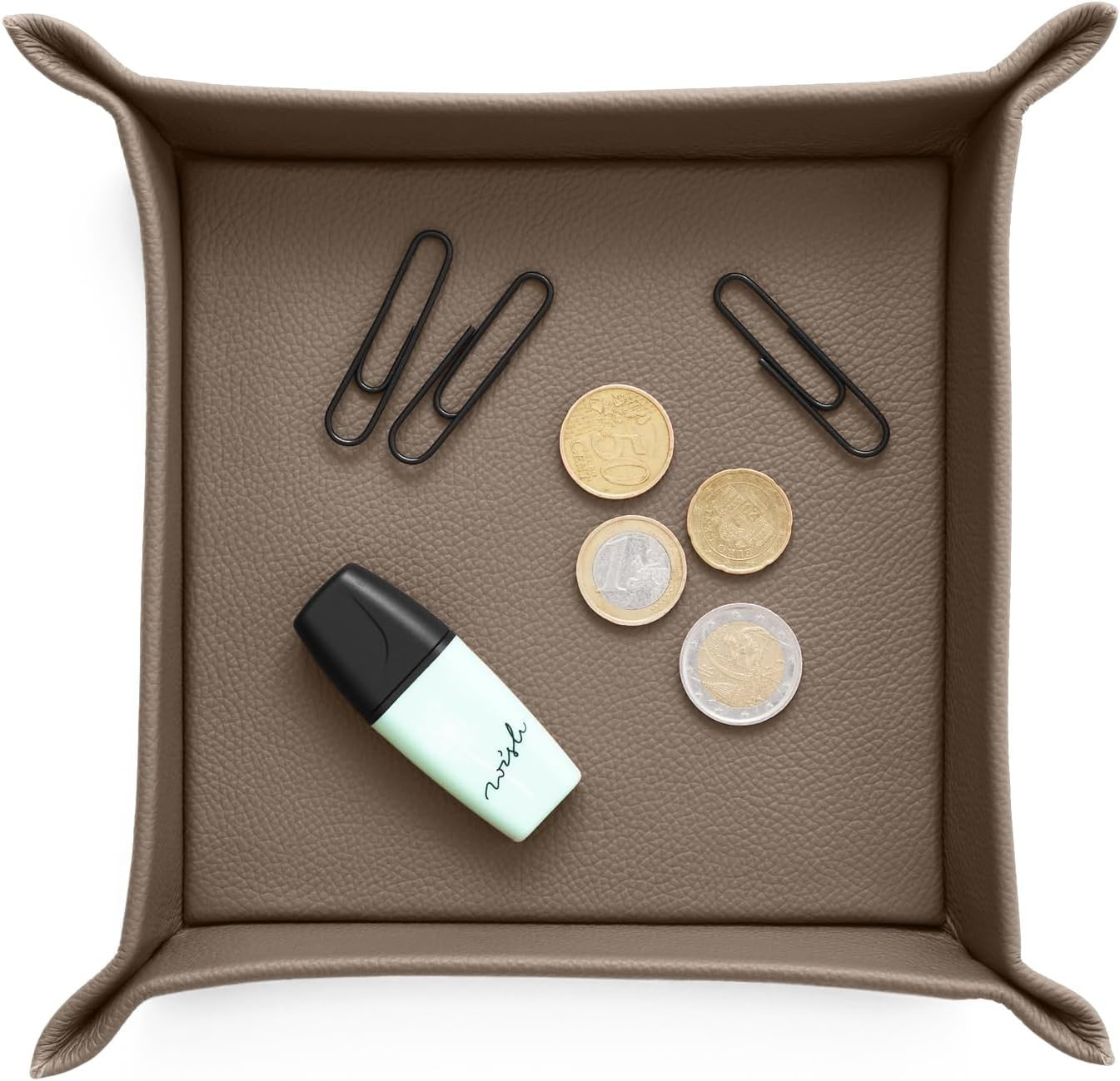 Leather Valet Tray Taupe Grey – Desk Organiser for Keys, Coins & Jewellery