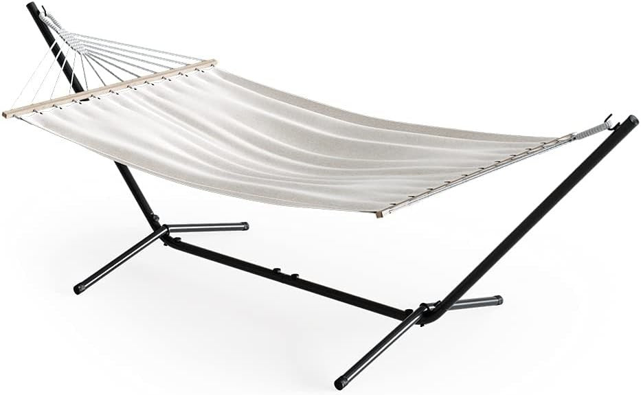 Adjustable Metal Frame Hammock with Stand – 190x120cm Cotton, 185KG Capacity