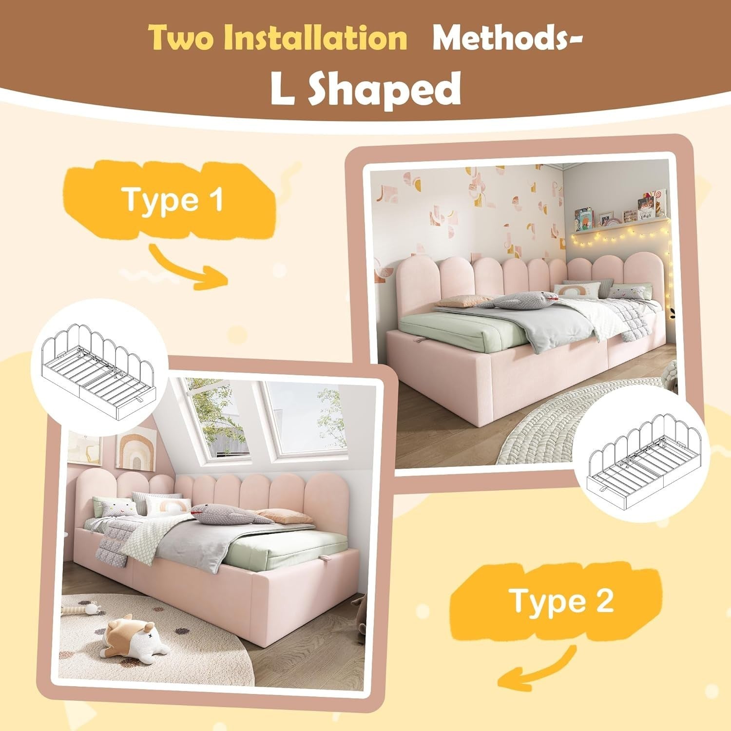 Single Sofa Bed with Storage Pink Velvet 3FT Daybed Kids Room 90x190cm
