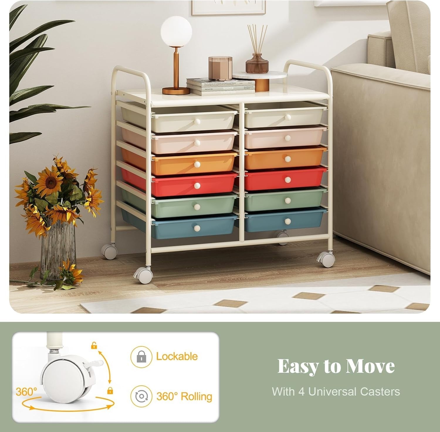 12 Drawer Rolling Storage Trolley Utility Cart Organiser with Wheels
