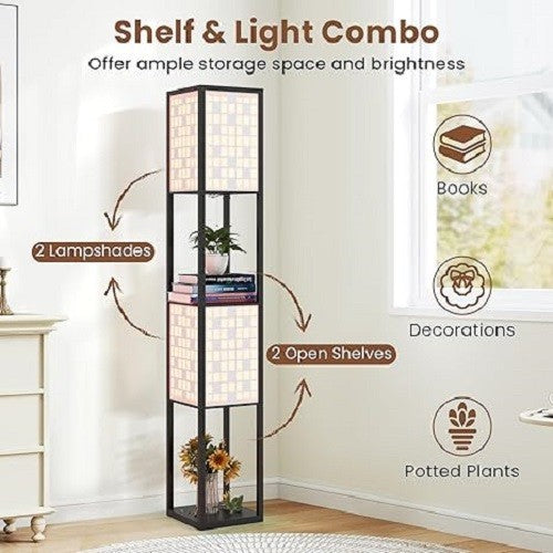 Floor Lamp with Shelves Grid Lampshades Storage Standing Light Reading Lamp