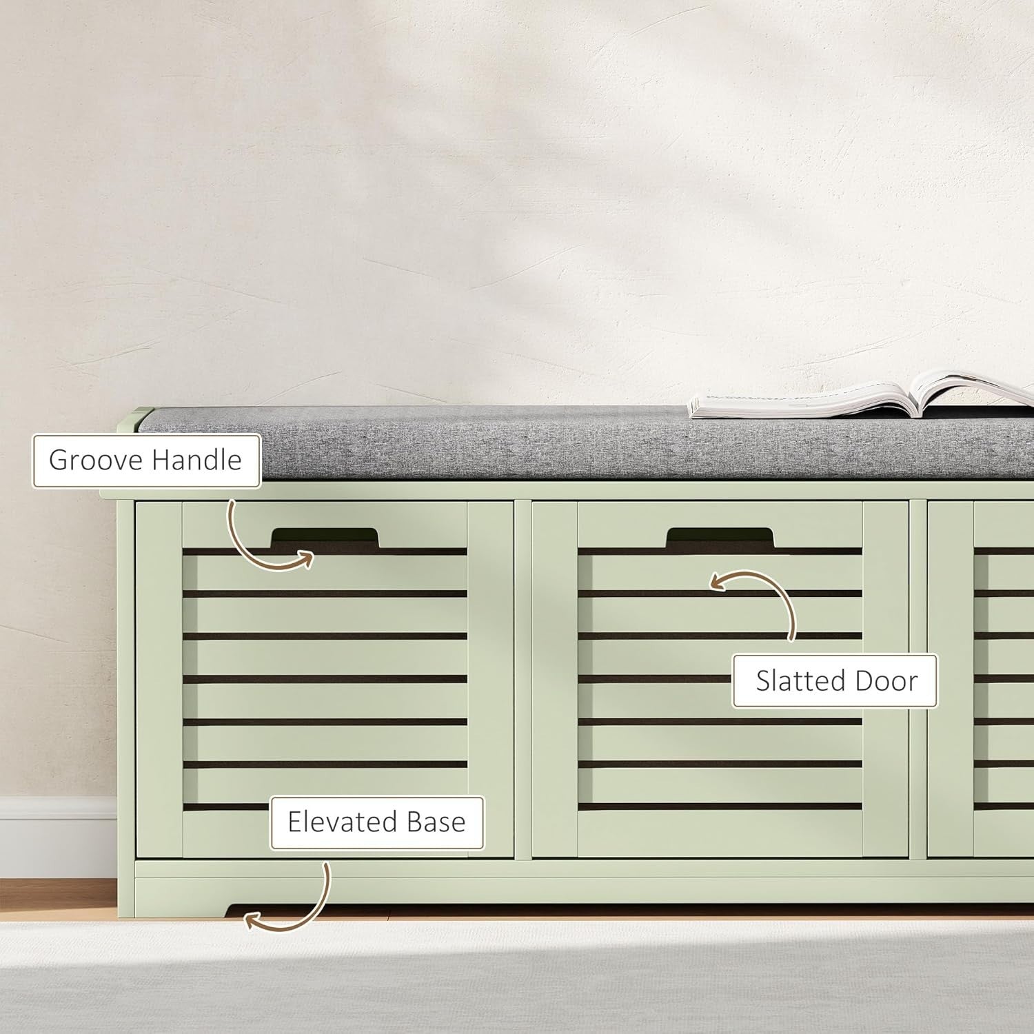 Space-Saving Shoe Storage Bench with 3 Drawers & Cushioned Seat – Green