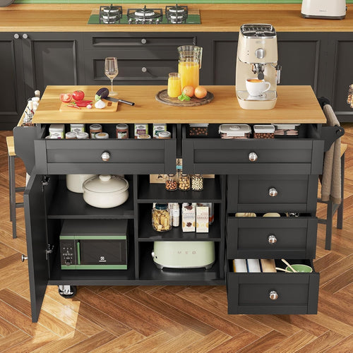 Dining Trolley with Drawers & Storage Cabinet Black 134x46x92cm