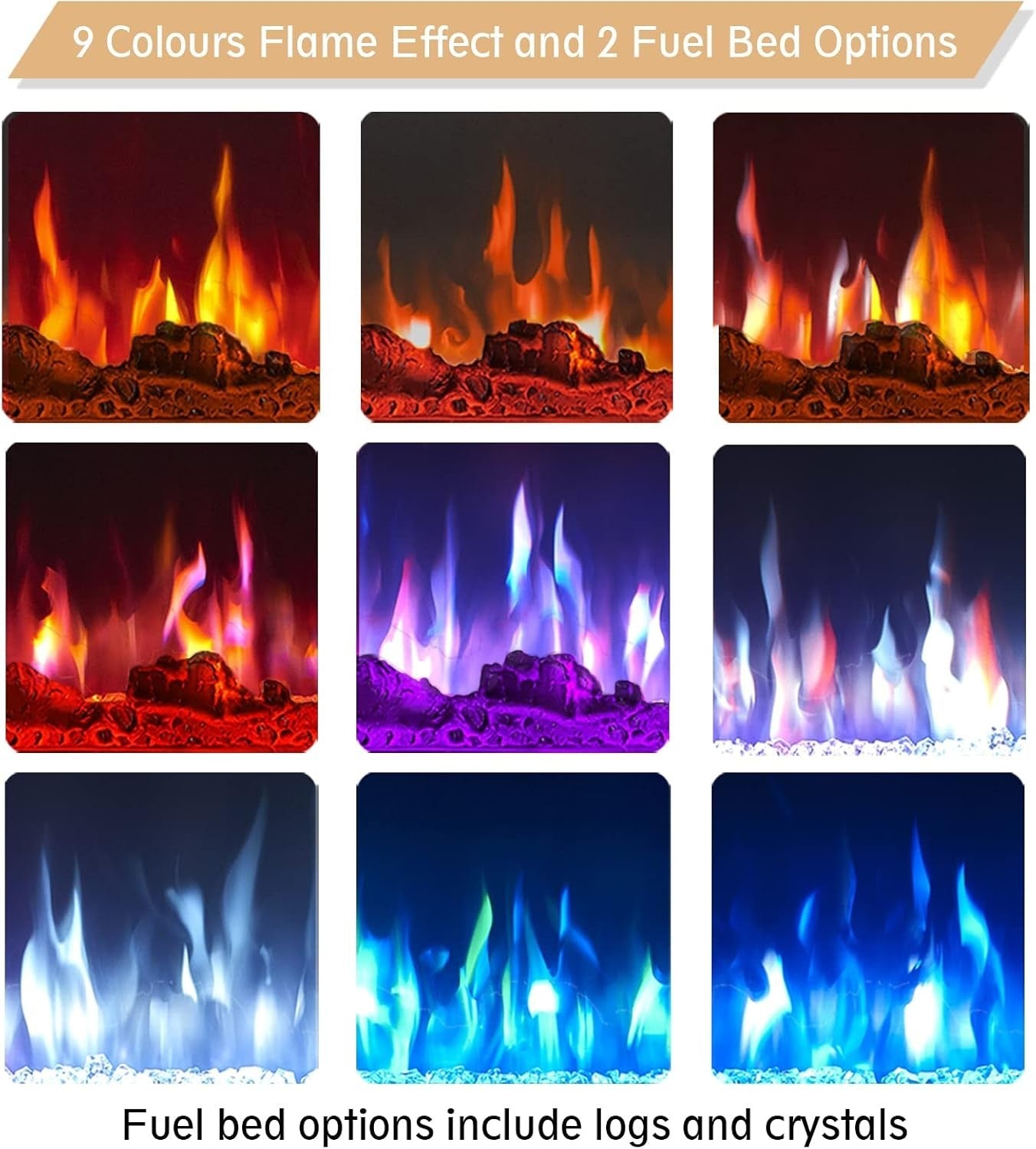 Wall-Mounted 40" Electric Fireplace Heater with 9 Flame Colors & Remote