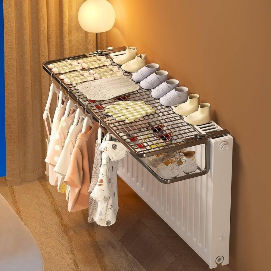 Adjustable Dual Layer Radiator Clothes & Shoe Drying Rack 35cm Black