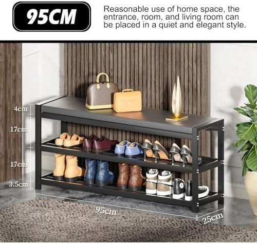 3-Tier Shoe Rack with Padded Seat Modern Entryway Bench Storage Shelf