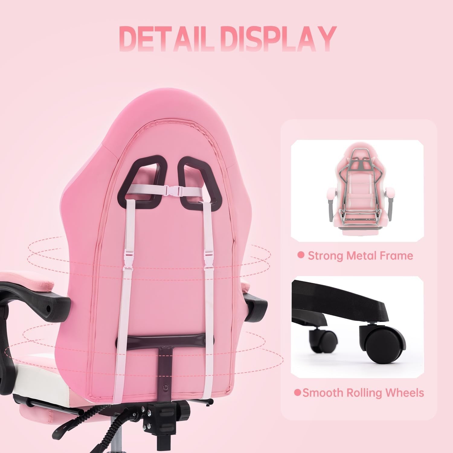 Pink Kids Gaming Chair Recliner Swivel Desk Chair with Footrest