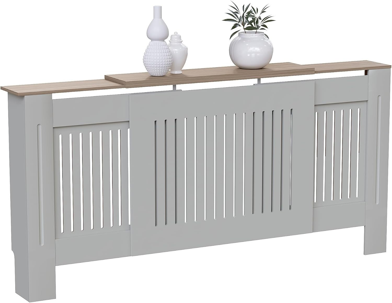 Adjustable Olive Grey Radiator Cover Cabinet MDF Slatted Grill with Shelf
