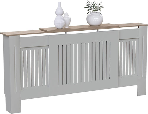 Adjustable Olive Grey Radiator Cover Cabinet MDF Slatted Grill with Shelf