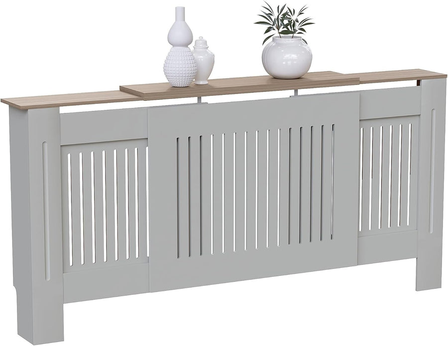 Adjustable Olive Grey Radiator Cover Cabinet MDF Slatted Grill with Shelf