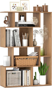 Modern 6-Cube S-Shape Bookcase Storage Unit with Anti-Tip Design – Natural Oak