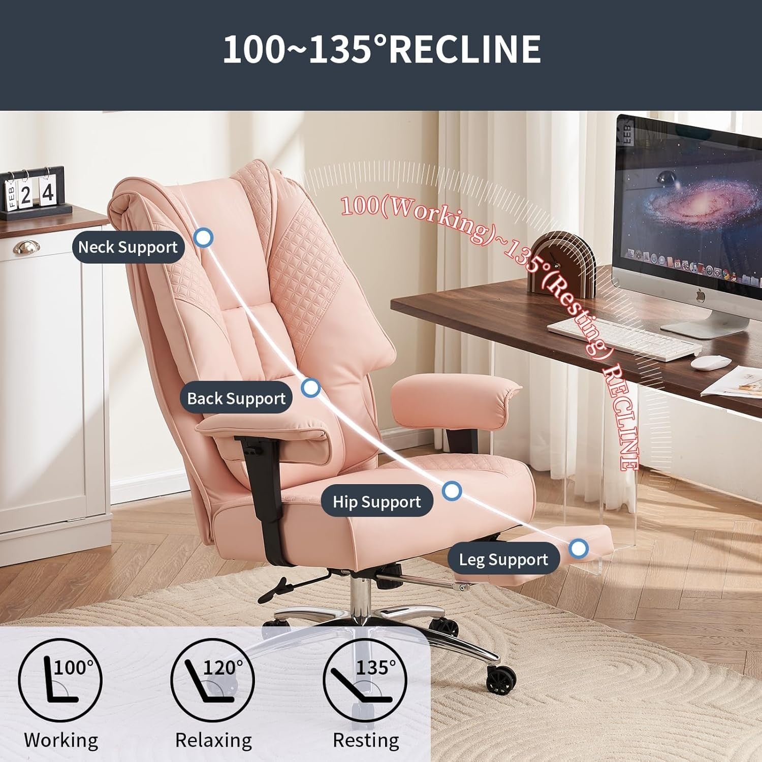 Heavy Duty Office Chair Big & Tall 400 lbs Wide Seat Ergonomic Mesh Back Pink