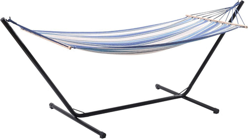 Blue & White Hammock with Stand | Portable Cotton Swing Bed | 150KG Capacity