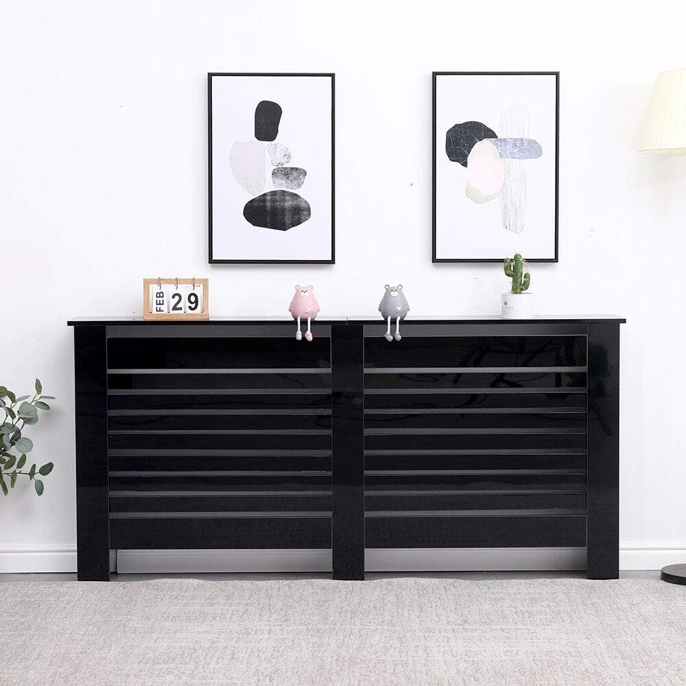 Black High Gloss Radiator Cover MDF Cabinet | XL Modern Decorative Heater Guard