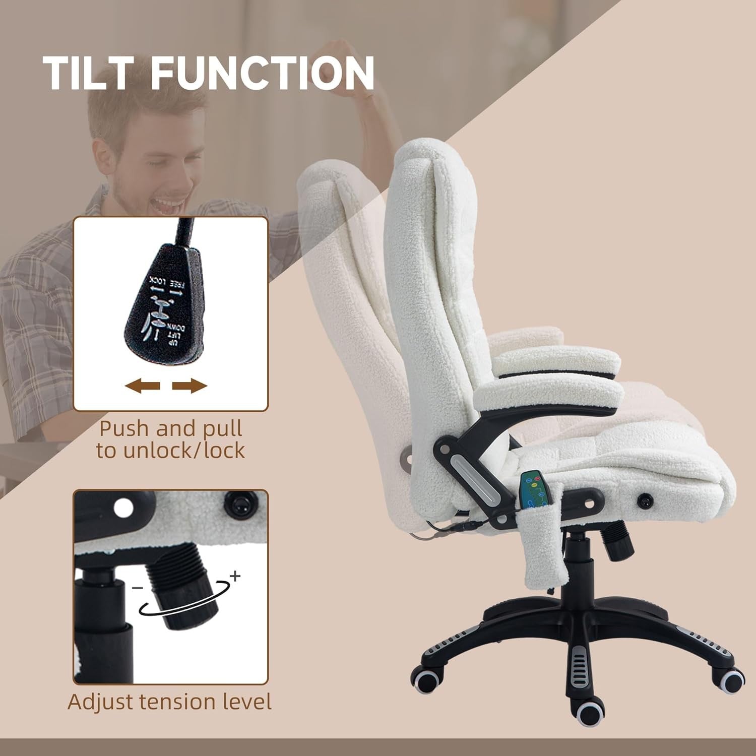 Ergonomic Office Chair Heated 6-Point Massage Boucle Fabric