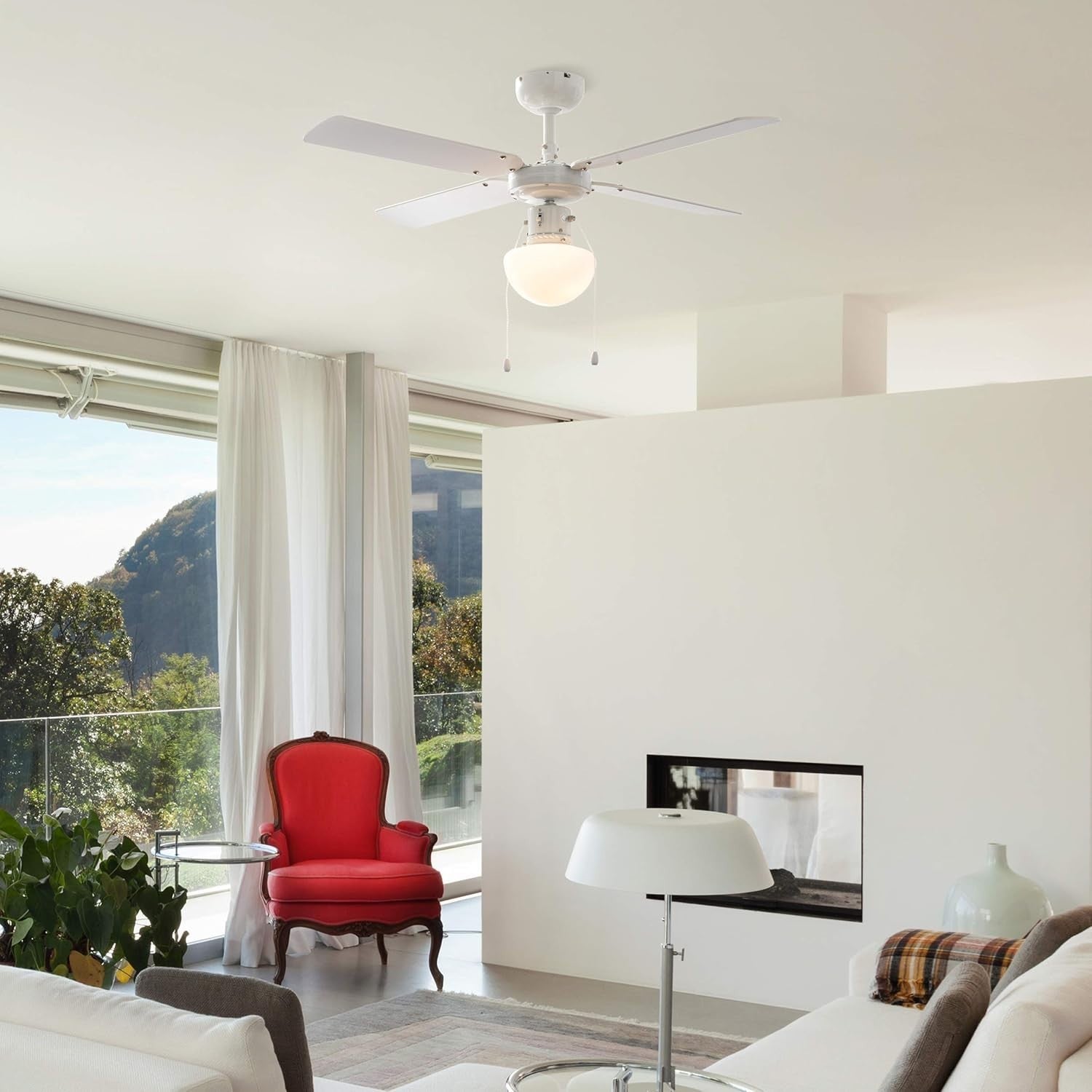 MiniSun 42" White Ceiling Fan with Light, Reversible Blades, 3-Speed, LED Bulb